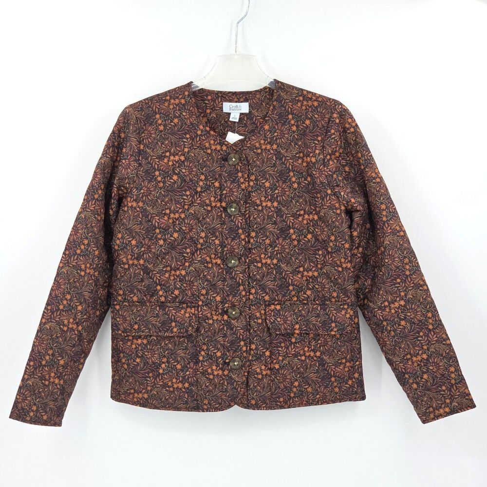 Croft & Barrel Quilted Jacket Womens Size Small Floral Fall Winter Gorpcore